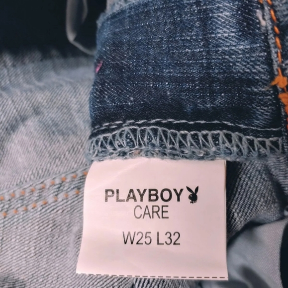 Y2k Deadstock Bedazzled Pink Embroidered Low-rise Playboy Jeans - Picture 7 of 7